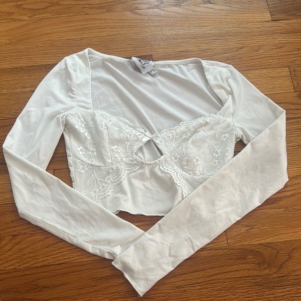 Princess pollyWhite Long Sleeve Cut Out Bodysuit